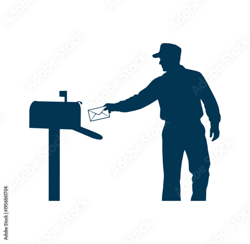 man putting letter in mailbox isolated on white background