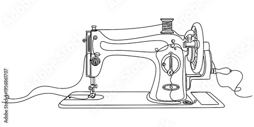 Continuous One Line Drawing of Vintage Manual Sewing Machine