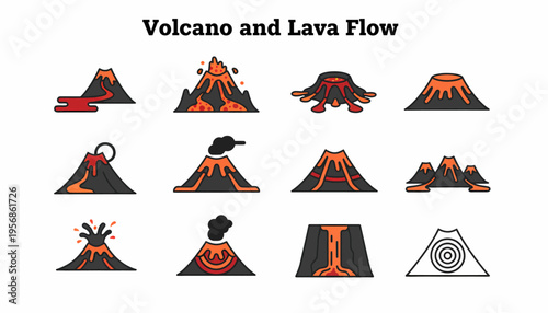 Volcano Icons: Lava Flow and Eruption Styles