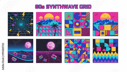 80s Synthwave Grid: Retro Futurism, Neon, and Geometric Patterns