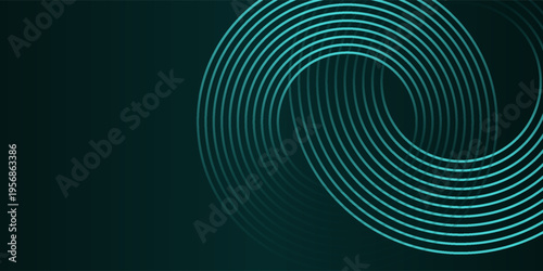 Abstract geometric lines glowing on a dark green background. Futuristic technology concept with modern sparkling green circular lines. eps10
