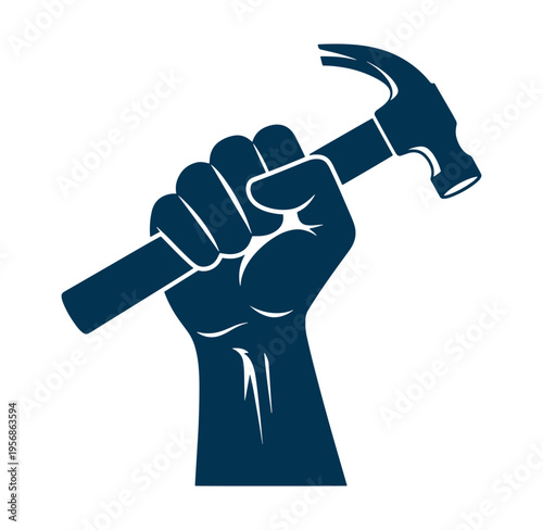 Hand holding a hammer in a fist for construction or DIY projects
