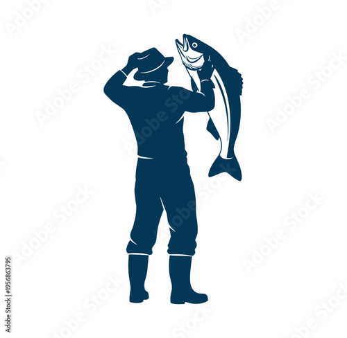 Man holding up a large fish in triumph outdoors alone