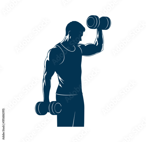 man lifting dumbbells in gym workout routine exercise