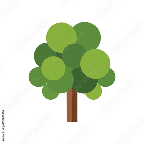 Simple green tree with brown trunk, composed of overlapping circles