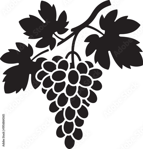 Grape bunch with leaves silhouette icon for wine and organic food design