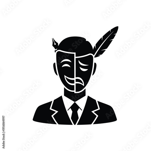 Symbolic illustration of human emotional duality and creative expression in writing and drama