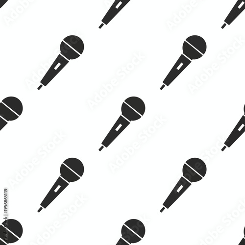 Seamless pattern of black microphone icons on a white background