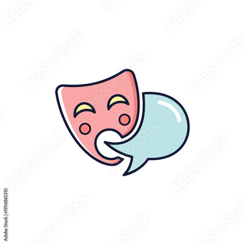 Smiling Comedy Theater Mask with Speech Bubble Icon - Theatrical Performance and Communication Concept Vector Illustration