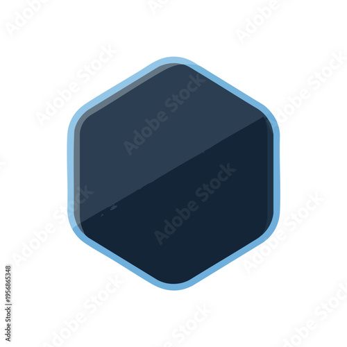 A dark, hexagonal shape with a light blue border on a white background