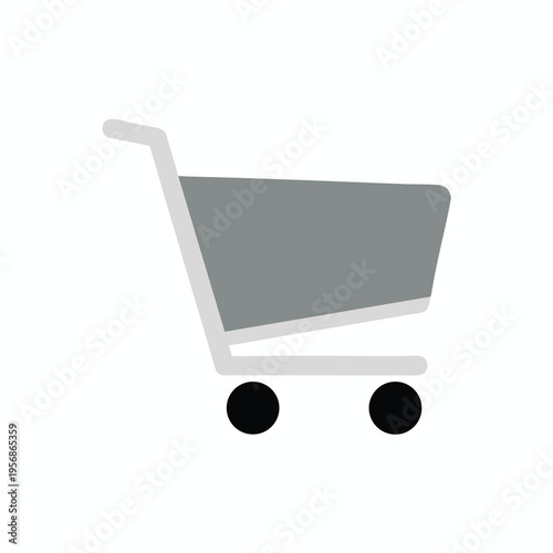 Minimalist icon of a gray shopping cart with two black wheels on a white background