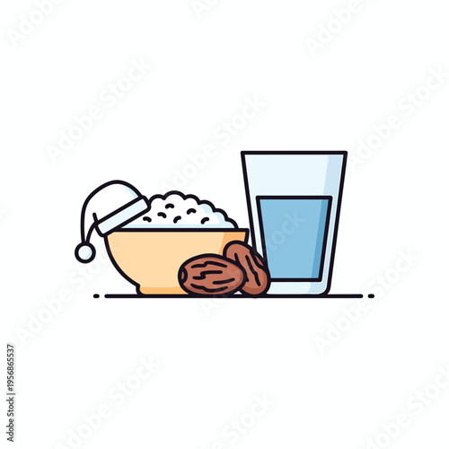 Healthy Nighttime Snack Illustration with Dates, Cereal, and Water for Better Sleep