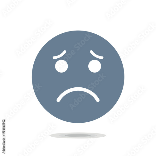 A grey circle with a sad face, featuring two white circles for eyes and a curved white line for a mouth