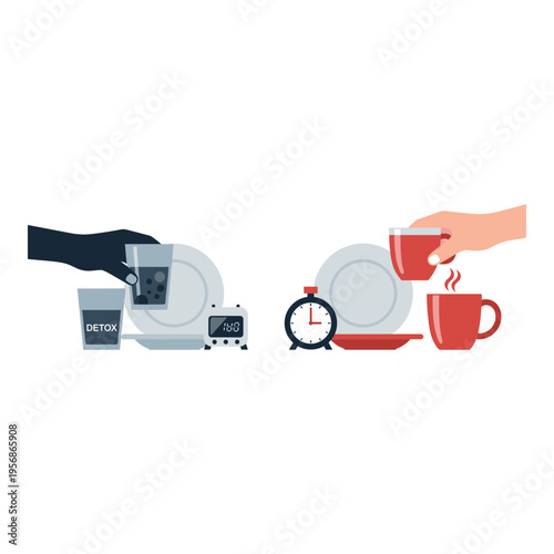 Vector illustration of coffee break concept with office worker and coffee cup