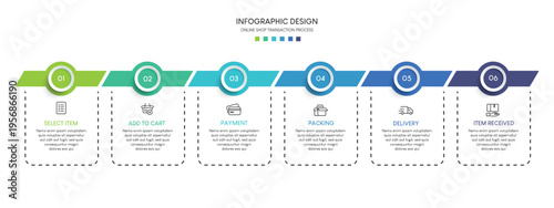 A colorful infographic design template with a timeline and icons on a white background