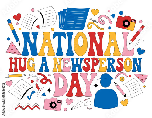 Hug a Newsperson Day Vector, Journalism Appreciation and Media Concept Illustration