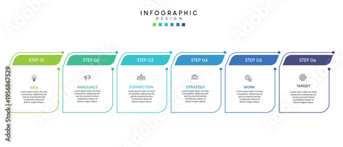 A colorful infographic template with six steps and a modern design