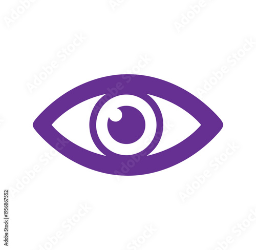 Purple eye icon with white iris and pupil  human eye symbol