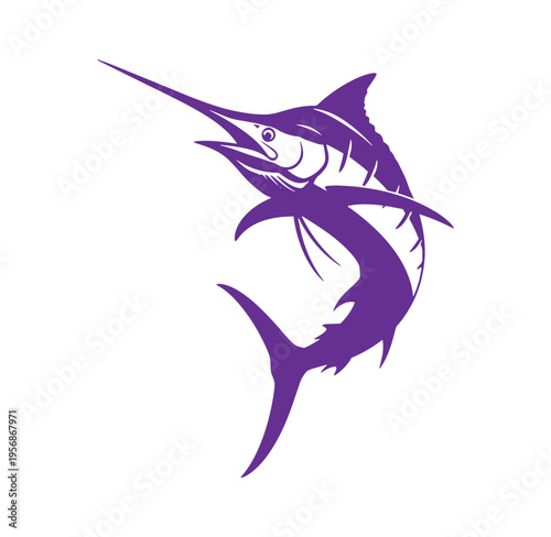 Purple marlin fish swimming isolated on white background