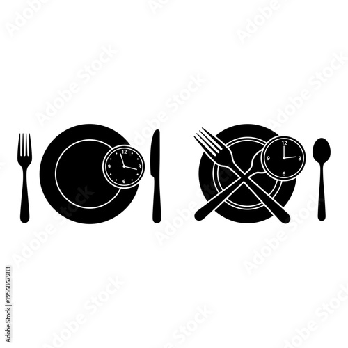 Set of 2 dining table icons with clock vector