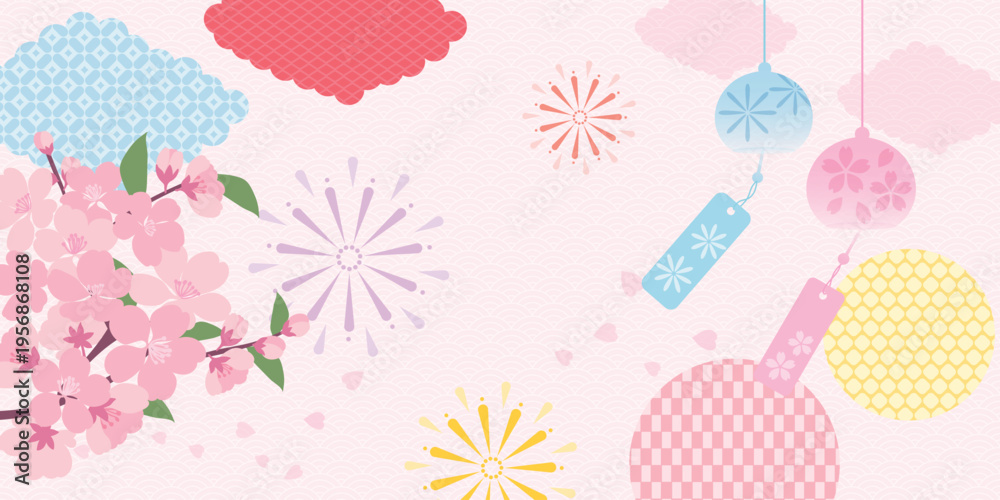 Fototapeta premium Spring Japanese Cherry blossom flower background vector. Sakura floral Wallpaper design of elegant gold line cherry blossom flower, branch. Illustration for banner, wall decoration, backdrop, ads.