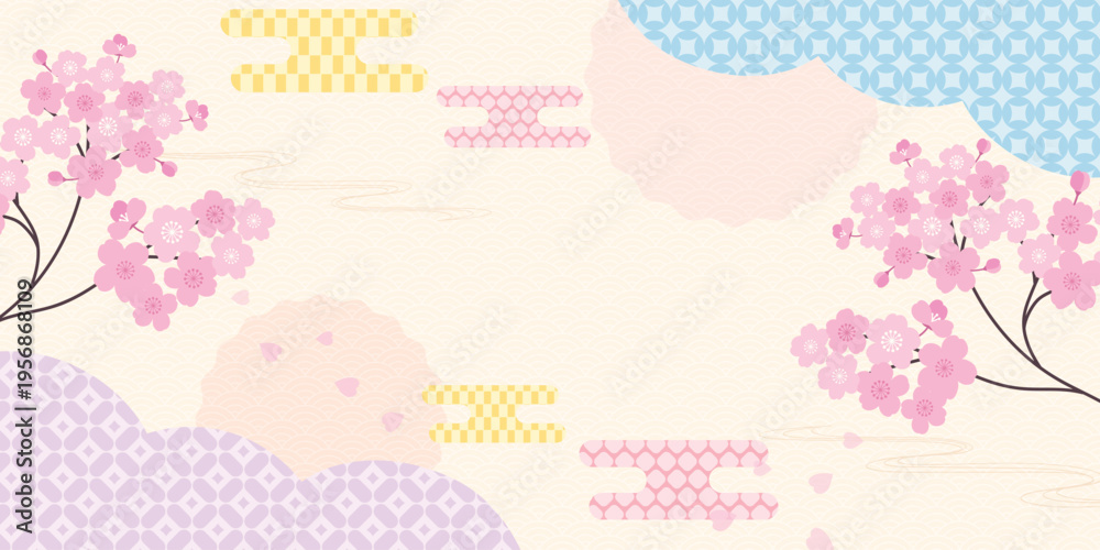 Fototapeta premium Spring Japanese Cherry blossom flower background vector. Sakura floral Wallpaper design of elegant gold line cherry blossom flower, branch. Illustration for banner, wall decoration, backdrop, ads.