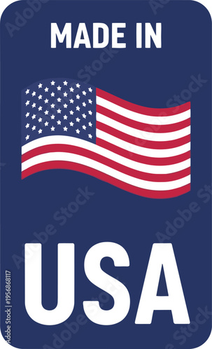 Made in USA Label With American Flag Icon for Product Packaging and Manufacturing Quality Assurance