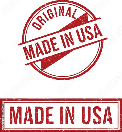 Red Grunge Made In USA Rubber Stamp Vector Collection For Product Packaging And Labeling