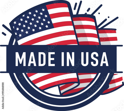 Made in USA Emblem with American Flag Design for Product Labeling and Quality Assurance Certification