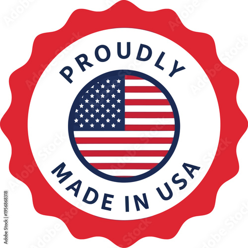 Proudly Made In USA Red White Blue Badge Stamp Vector Icon For Product Packaging Label