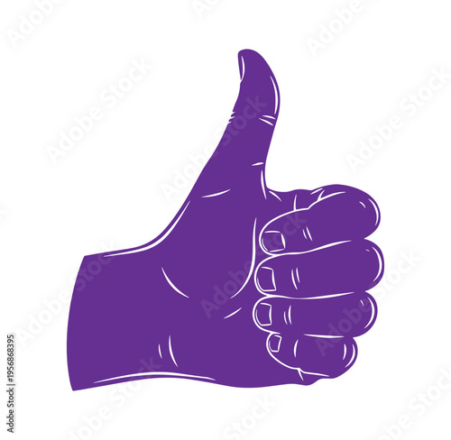 Purple thumb up hand gesture icon in simple illustration style