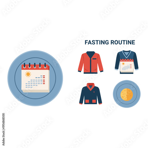 Set of 5 fasting routine icons vector