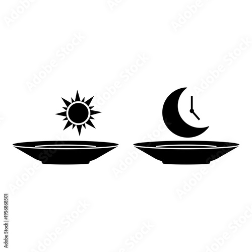 Set of 2 celestial body icons vector, sun and moon