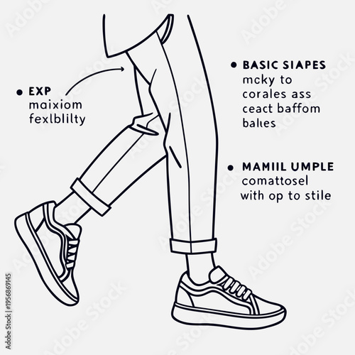 A drawing of pants and sneakers on a person's legs