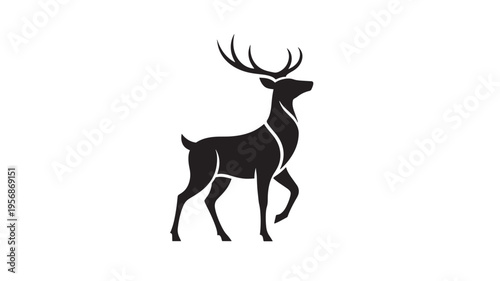Deer stag profile silhouette with majestic antlers, depicted in a minimalist black vector design against a clean white background.