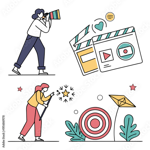 People taking pictures and aiming at a target