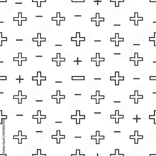 Seamless pattern of plus and minus symbols on a white background