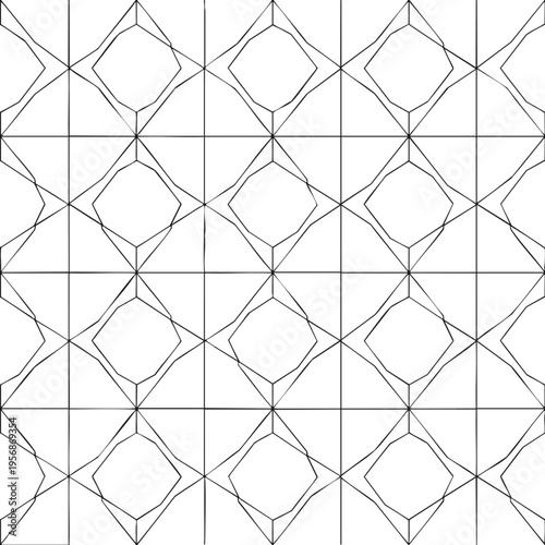 Geometric pattern of intersecting lines forming diamonds and squares with sharp angles on white