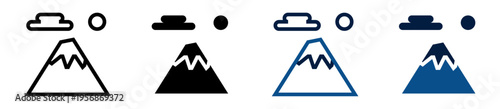 Iconos de paisaje. Montaña. Entorno escénico y naturaleza exterior. Ilustración vectorial