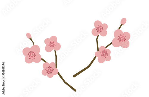 四隅に配置しやすい、桜や桃をイメージしたピンクの花と枝のベクター素材