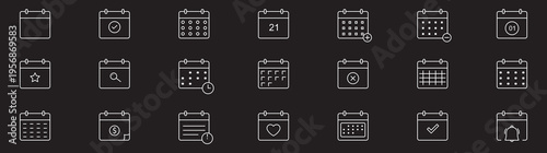 Calendar line icon. Business calendar icon set. Month calendar in line. Calendar and schedule line icon set. Vector of dates, events, tasks, reminders, planning, and appointments, deadline, thin line.