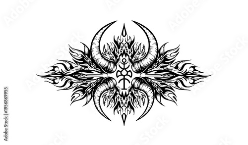 Dark Fantasy Organic Emblem Mandala Inspired Black and White Tattoo Style Vector