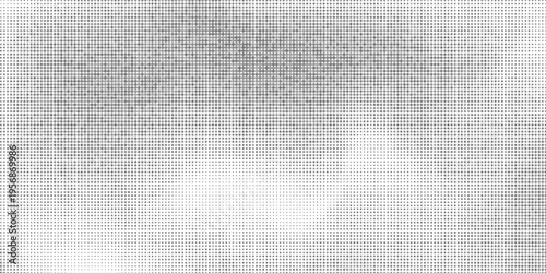Grunge halftone gradient background. Faded rough noise texture. Black and white sand wallpaper.