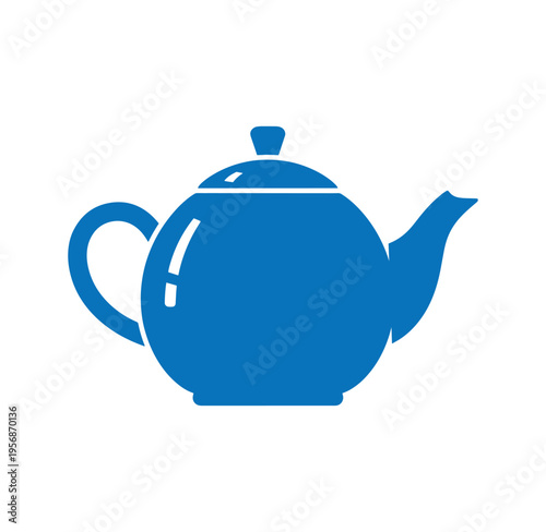 Simple blue teapot icon with handle and spout on white background