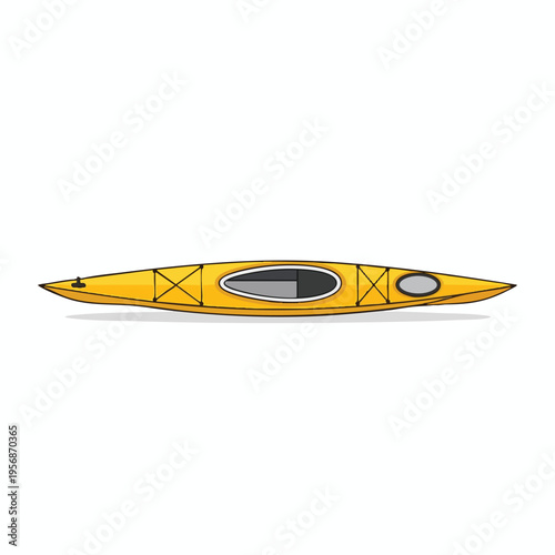 A single yellow kayak with a dark cockpit and bungee cords lies horizontally