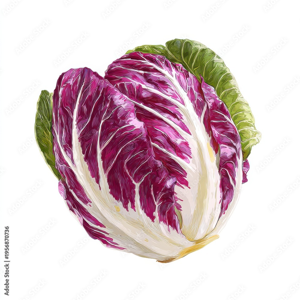 Obraz premium Radicchio Vegetable With Purple Red Leaves And Green Outer Leaves Isolated On White Studio Background