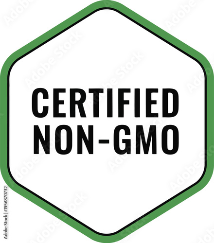 Certified Non GMO Green Hexagon Badge Icon for Organic Healthy Natural Food Product Packaging Label Design