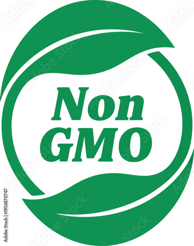 Non GMO Green Leaf Icon Label for Organic Food Product Packaging and Health Certification Design