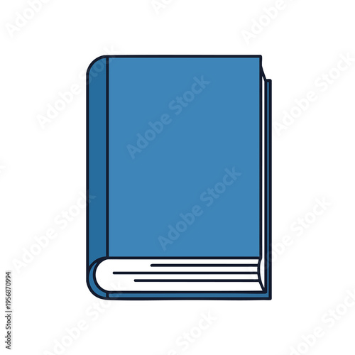 A simple, closed book with a blue cover and visible pages on the right