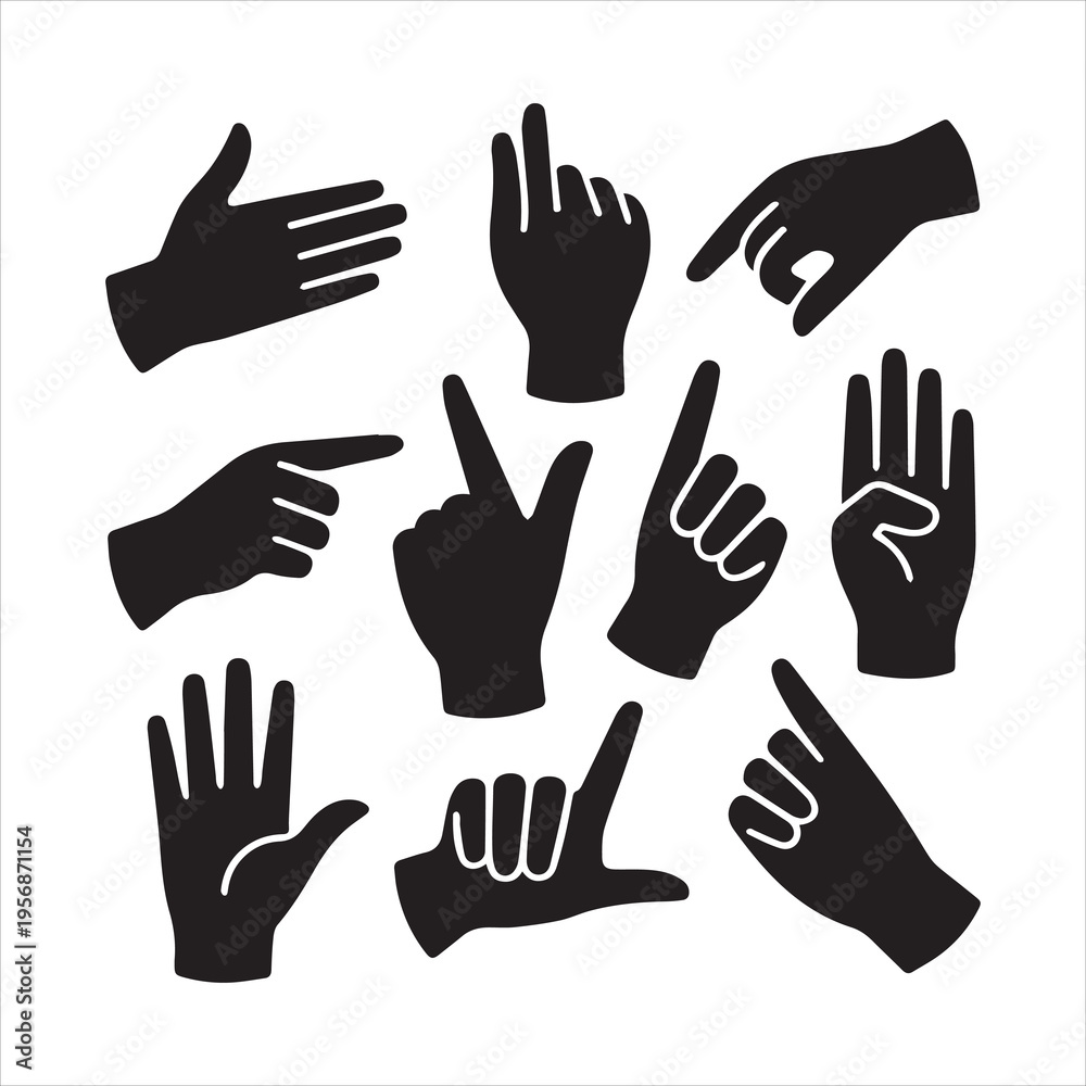 Obraz premium Human hand pointing, counting and showing palm vector icons set.